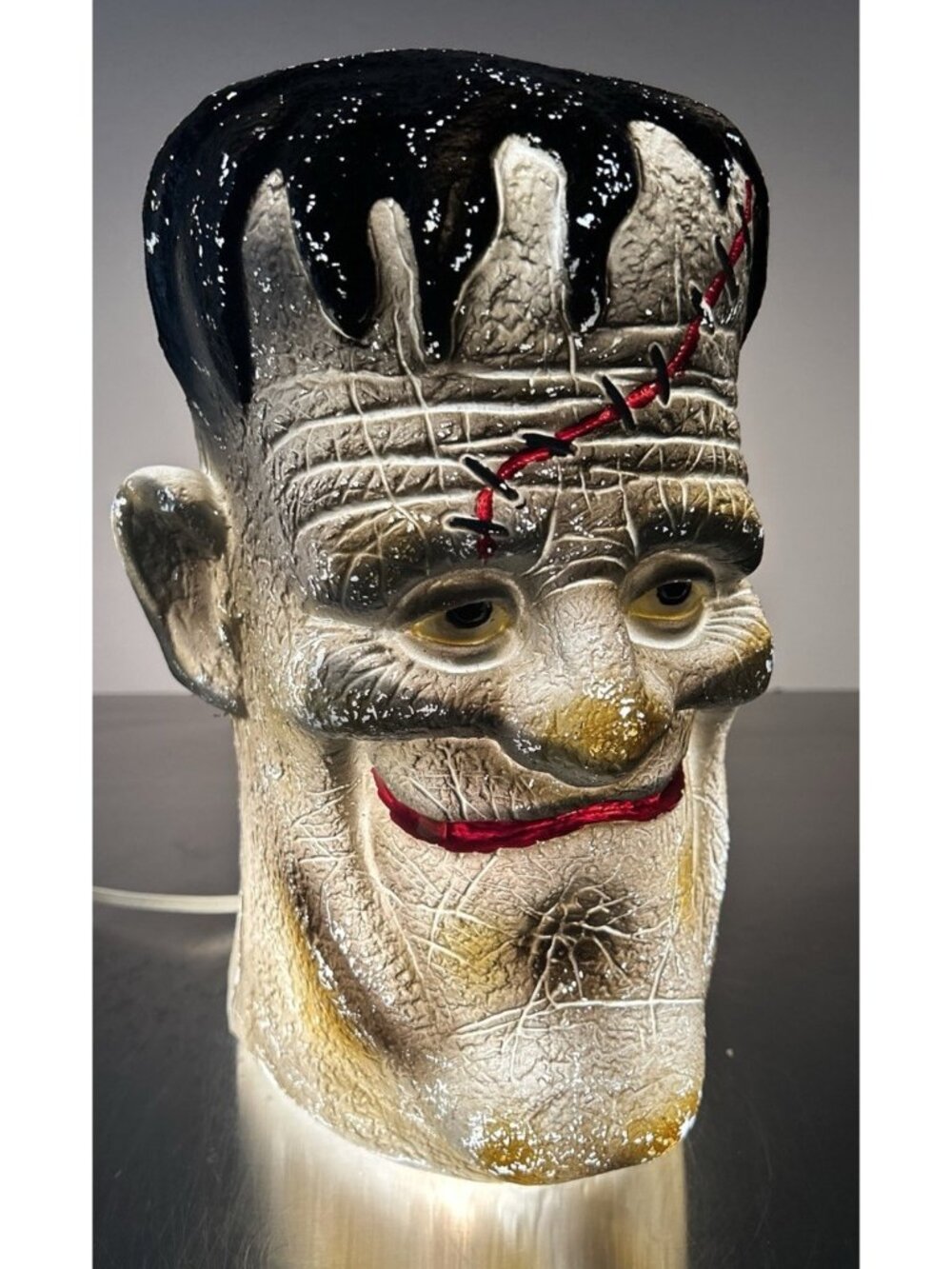 Vintage 1999 11” Frankenstein Tabletop Blow Mold Head Lights Up Paper Magic Grp